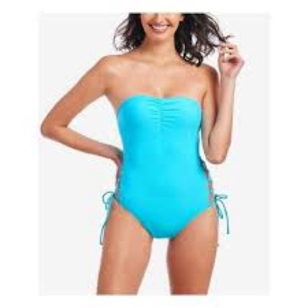 NWT Rachel Roy aqua side lace removable/convertible strap swimsuit, XL.